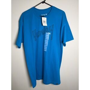 Hurley Mens Blue Outline Script Graphic Tee Shirt Large NWT